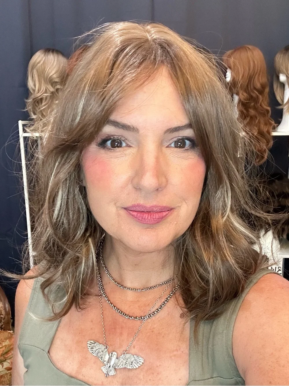 Chestnut Brown Layered Wig with Subtle Highlights